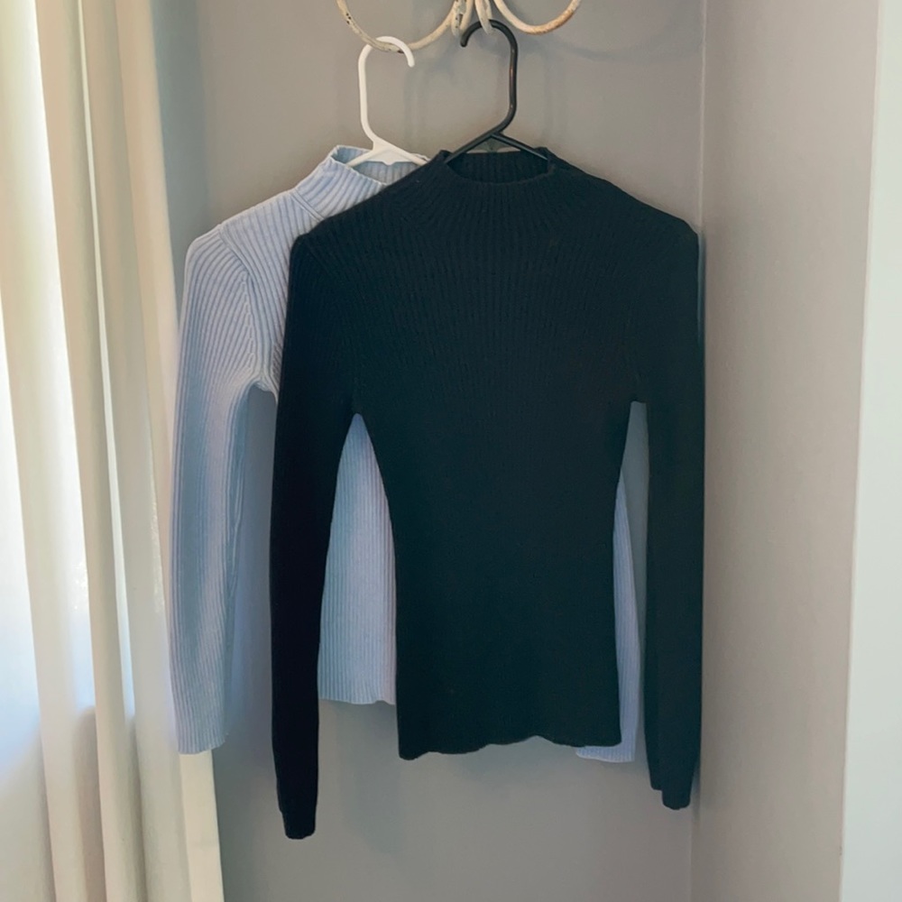 TWO long sleeve, high necked, thin sweaters